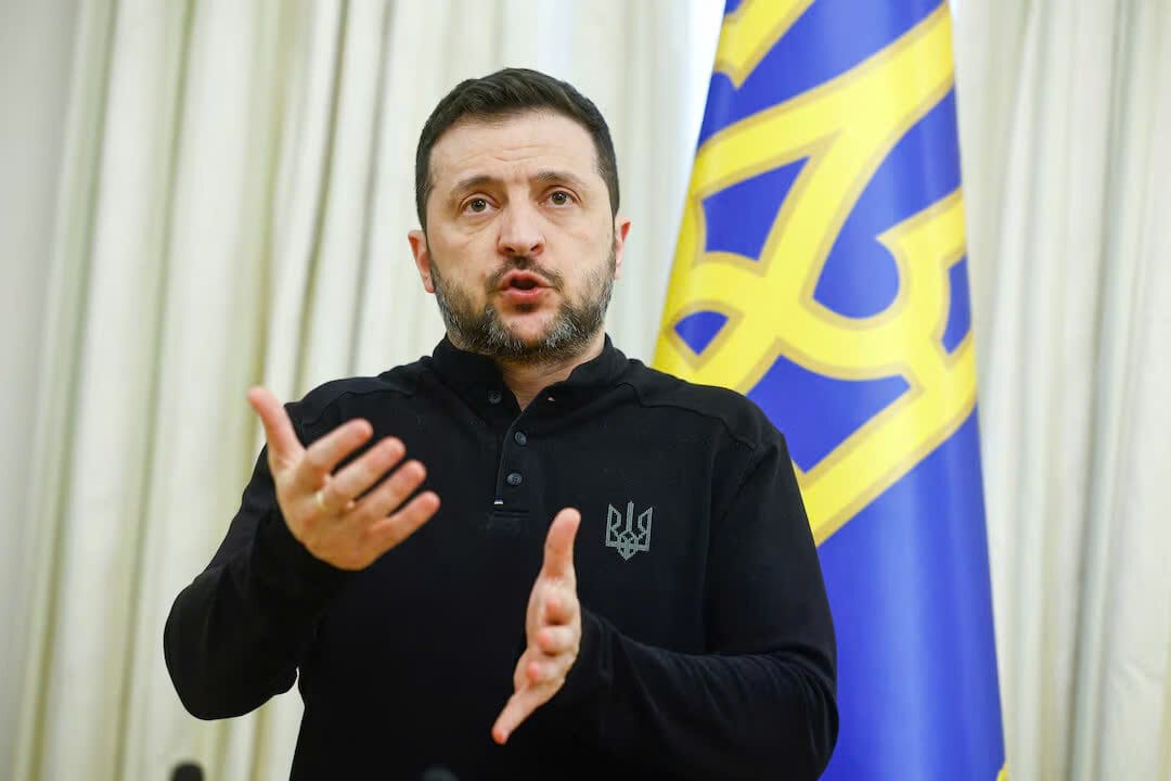Tổng thống Ukraine Zelenskiy phát biểu trong một cuộc họp báo ở Kyiv