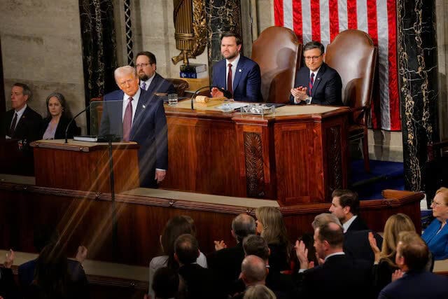 Tổng thống Hoa Kỳ Donald Trump tham dự phiên họp chung của Quốc hội tại Điện Capitol Hoa Kỳ ở Washington, DC, Hoa Kỳ, ngày 4 tháng 3 năm 2025