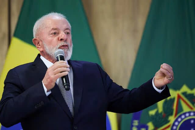 Tổng thống Brazil Luiz Inacio Lula da Silva phát biểu trong một cuộc họp tại Cung điện Planalto ở Brasilia, Brazil, ngày 18 tháng 3 năm 2025