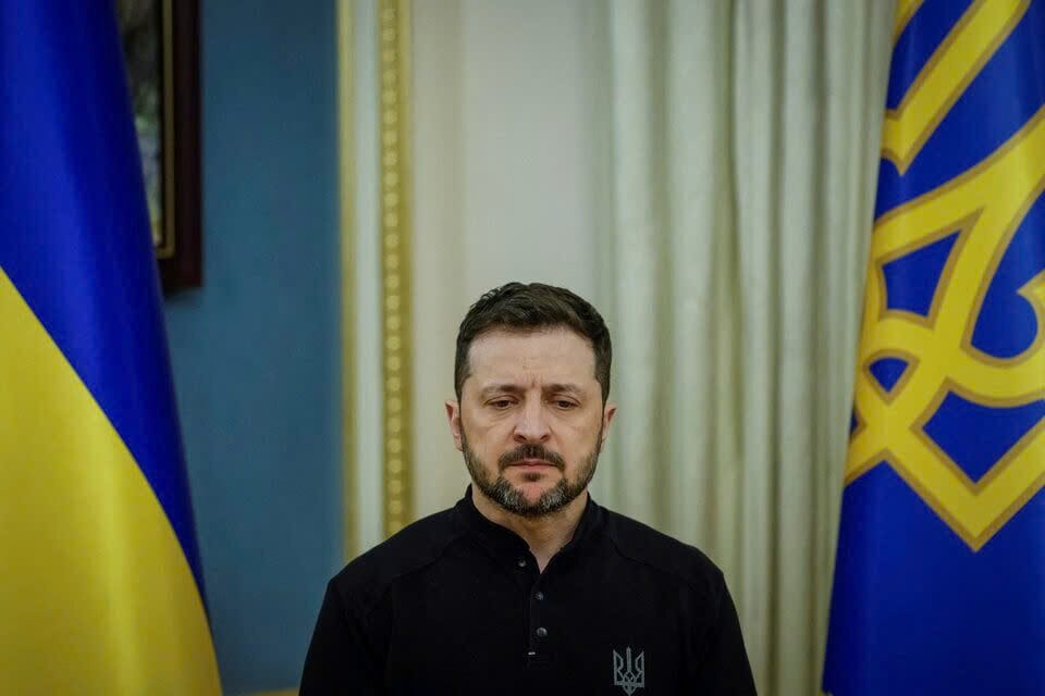 Tổng thống Ukraine Volodymyr Zelenskiy tham dự một cuộc họp báo, trong bối cảnh Nga tấn công Ukraine, tại Kyiv, Ukraine, ngày 4 tháng 4 năm 2025.
